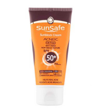 ضد آفتاب رنگی آنتی آکنه با spf50 سان سیف مناسب پوست چرب و مستعد آکنه حجم 50 میلی لیتر