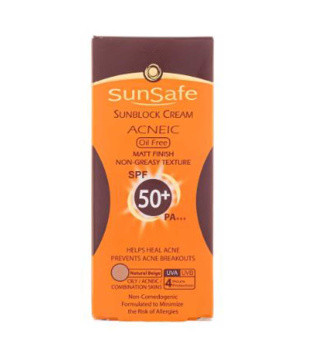 ضد آفتاب رنگی آنتی آکنه با spf50 سان سیف مناسب پوست چرب و مستعد آکنه حجم 50 میلی لیتر